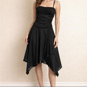 Y2K City Triangle Black Spaghetti-Strap Handkerchief Hem Fairy Whimsical Dress